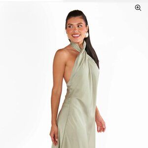 Jasmine Halter Midi Dress ~ Moss Green Luxe Satin × S (WORN ONCE)